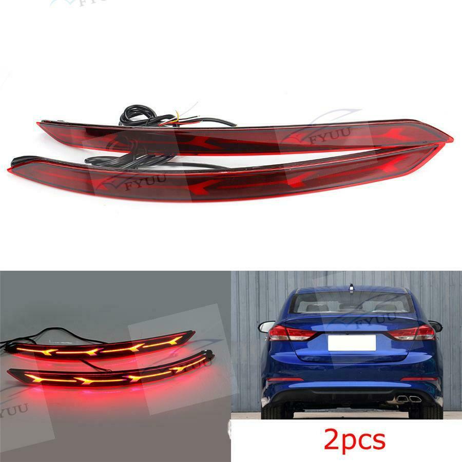 For Hyundai Elantra 2x LED Rear Bumper Reflector Brake Light Flow Turn Signal