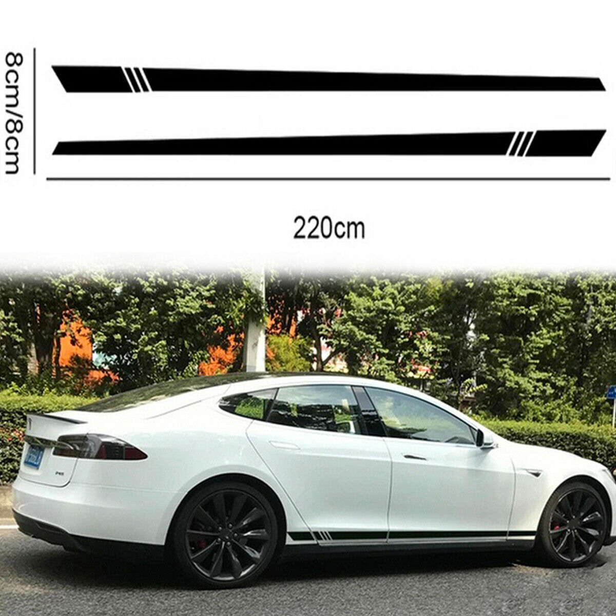 1 Pair PVC Black 220cm×8cm Autocar Side Door DIY Stripes Decals Stickers Trim