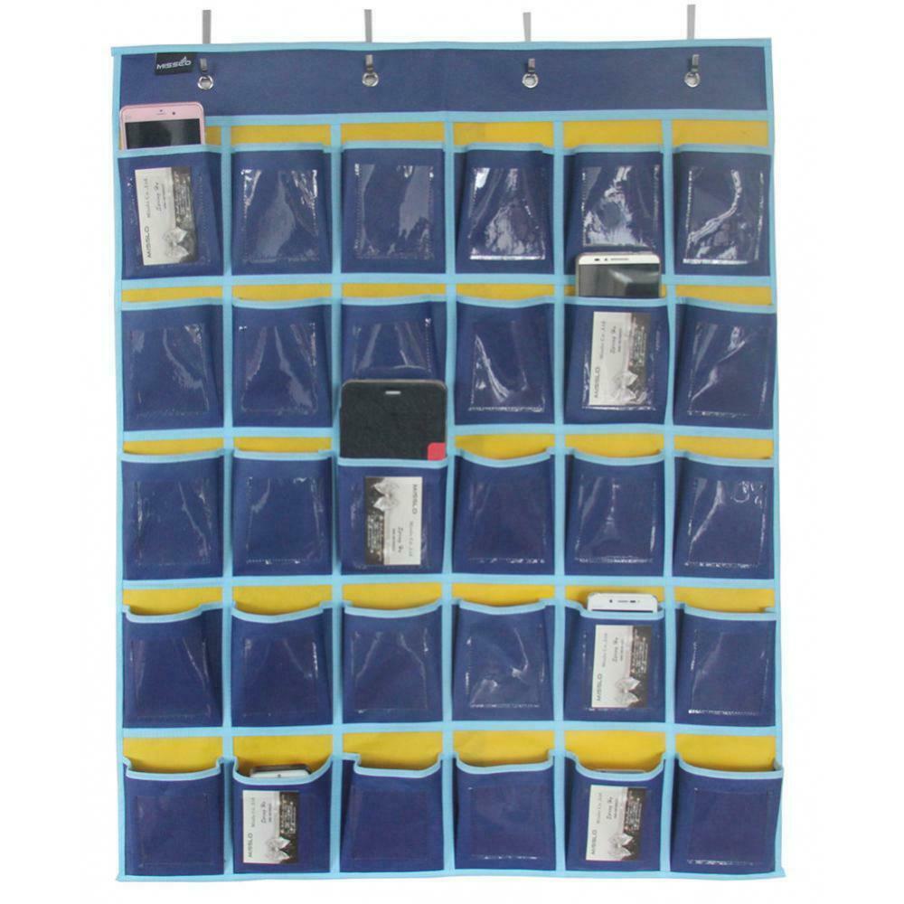 Hanging Organizer Pocket Chart for Cell Phones Business Cards Holder Blue