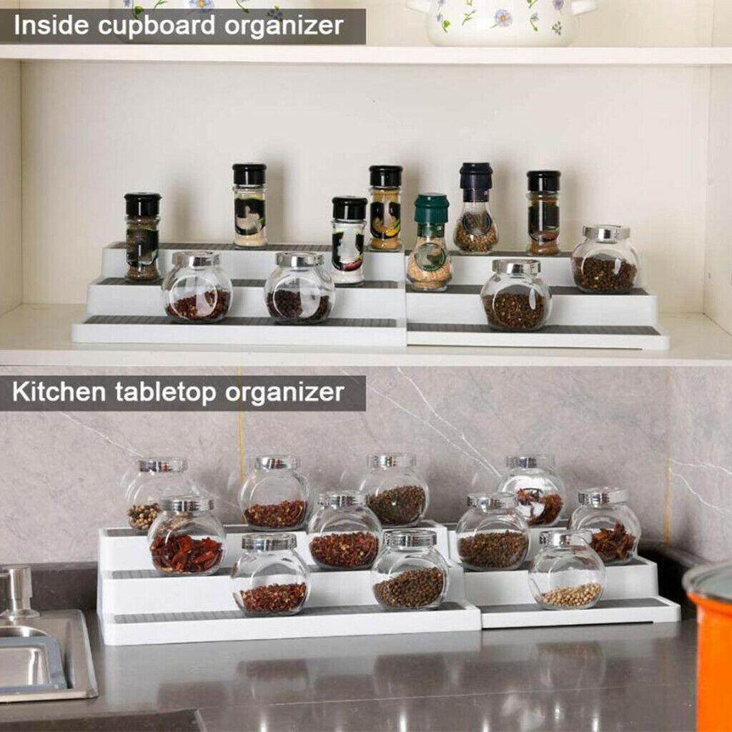 3-Tier Gray Cabinet Spice Shelf Non-Skid Rack Organizer Spice Jar Rack