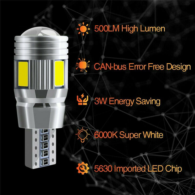10Pcs White T10 LED Interior Map Lamp Car Trunk License Plate Parking Light Bulb