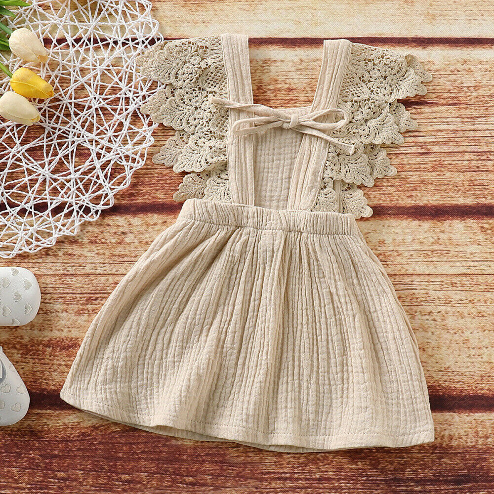 Toddler Baby Girl Summer Cotton Linen Lace Princess Dress Backless Sundress US