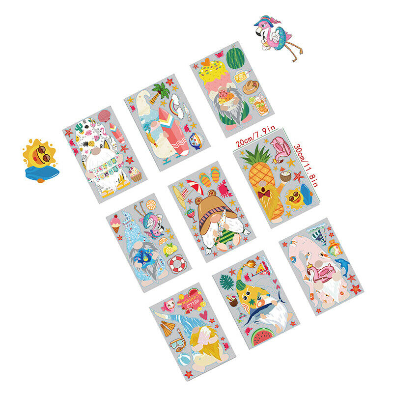 9 Sheets Hawaii Festival Gnome Dwarf Static Stickers Door Wall Window DecalBDAU