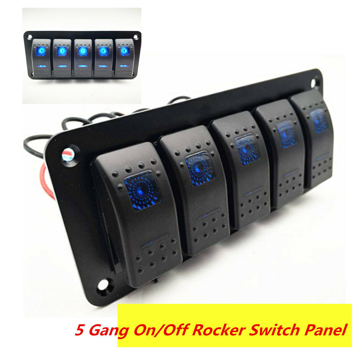 5 Gang On/Off Rocker Switch Panel Dual LED Light Car Marine Boat Waterproof IP65