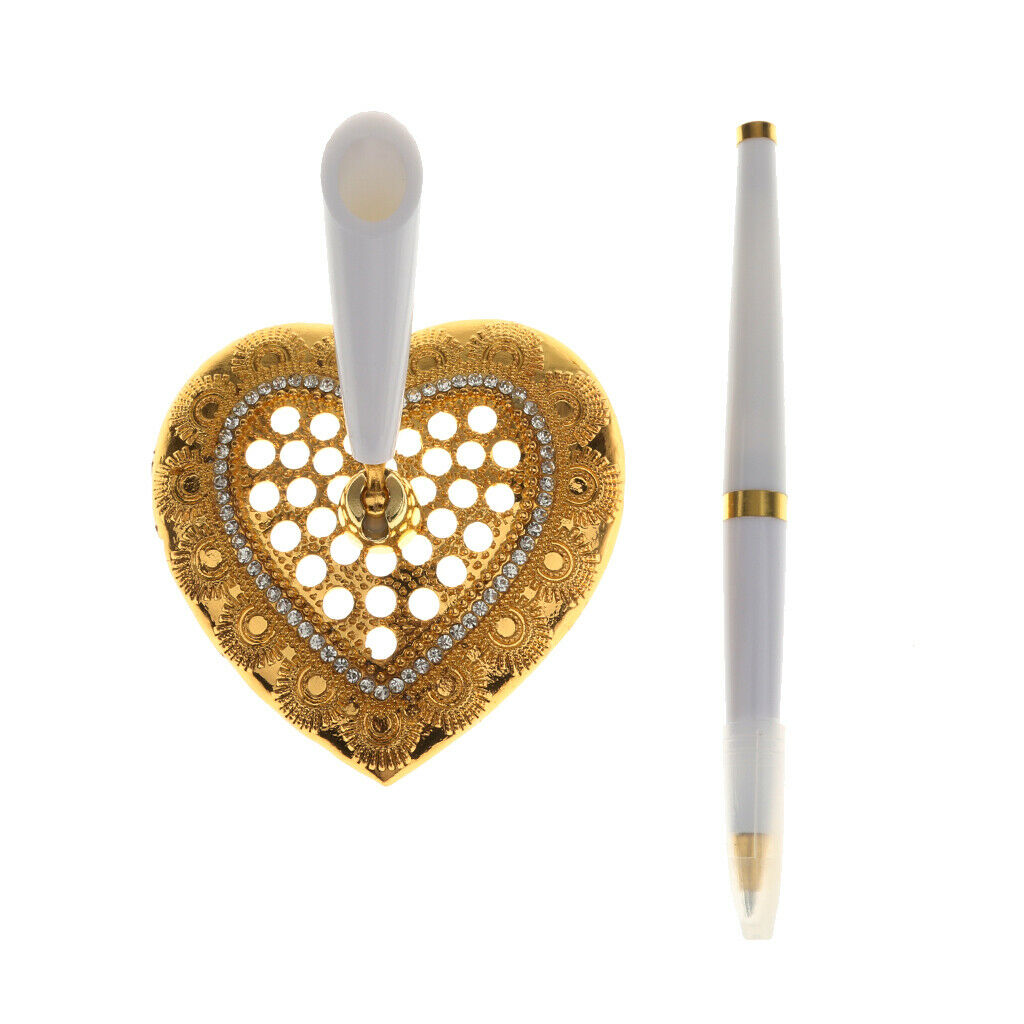 Wedding Party Guest Book Signing Pen Golden Heart Pen Holder Decor Supplier