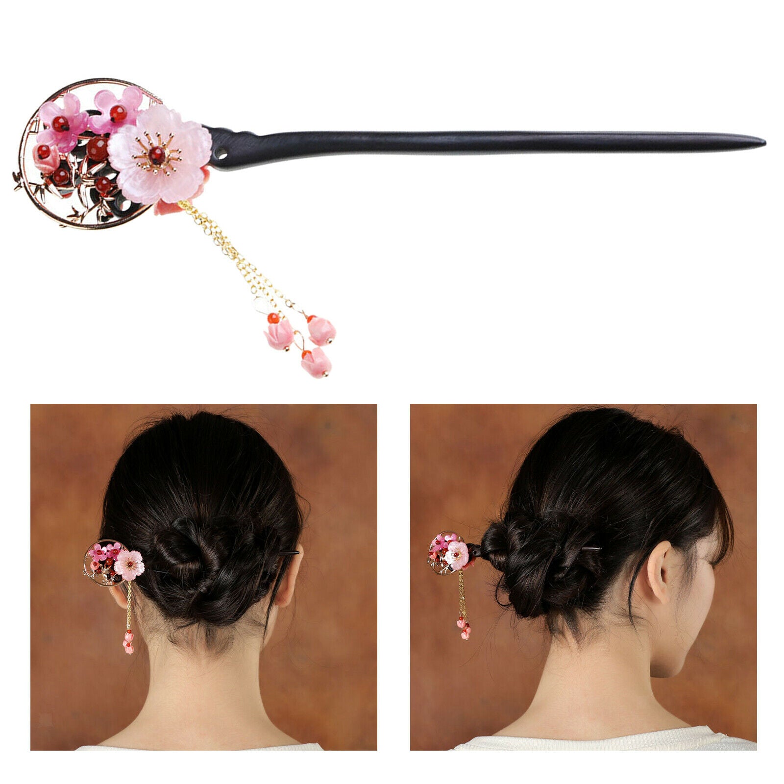 Hair Pins Wooden Hair Pin Elegant Flower Tassel Gifts for Female Girls Bride