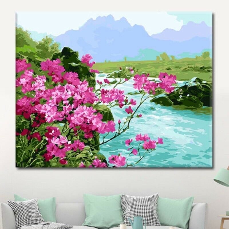 Painting HandmadeFlower River Vally Landscape Oil Painting on Canvas Picture