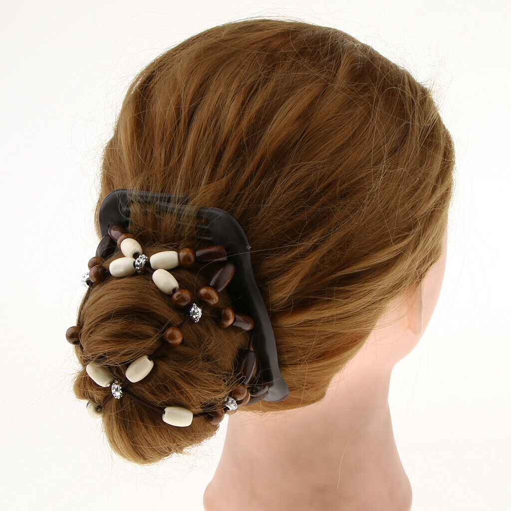 Prettyia 4x Wooden Bead Double Hair Comb Clips Stretch Hair Stying Accessory