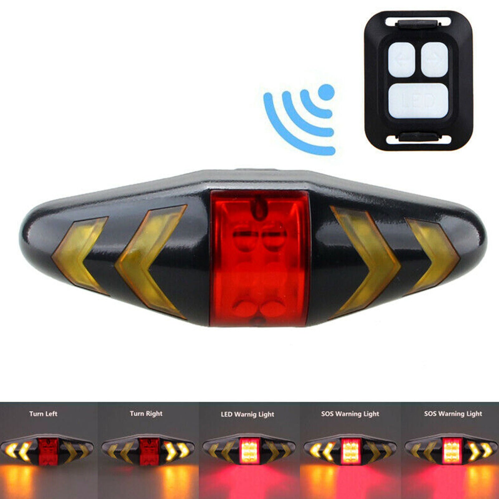 Bike Tail Light Bicycle Cycling Turn Signal Wireless Remote Control Rear Lamp