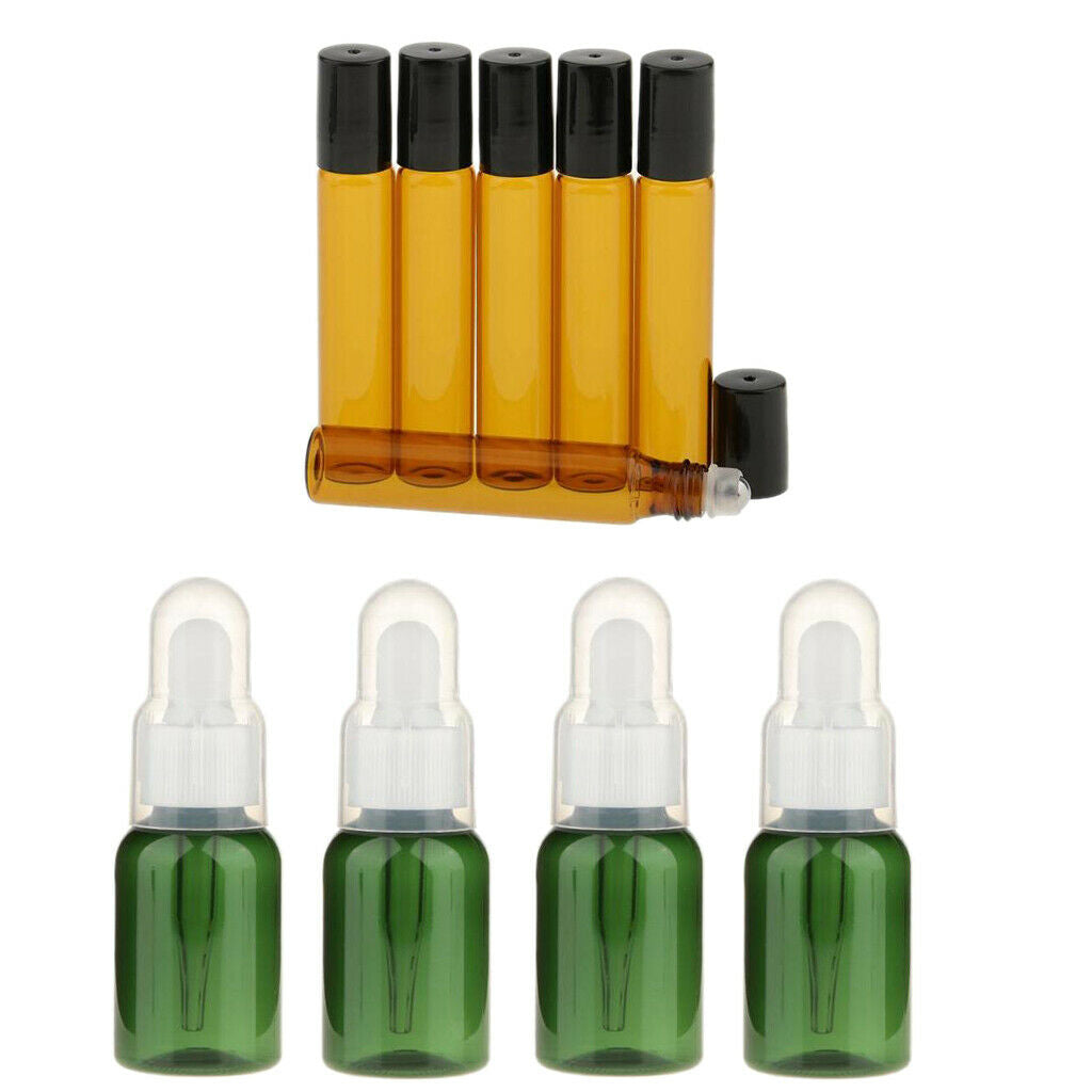 4pcs Dropper Pipette Essential Oil Bottles+6pcs Travel Glass Roll On Bottles