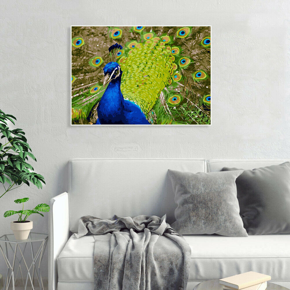 DIY Digital Painting By Numbers Peacock Frameless Canvas Picture Home Decor @