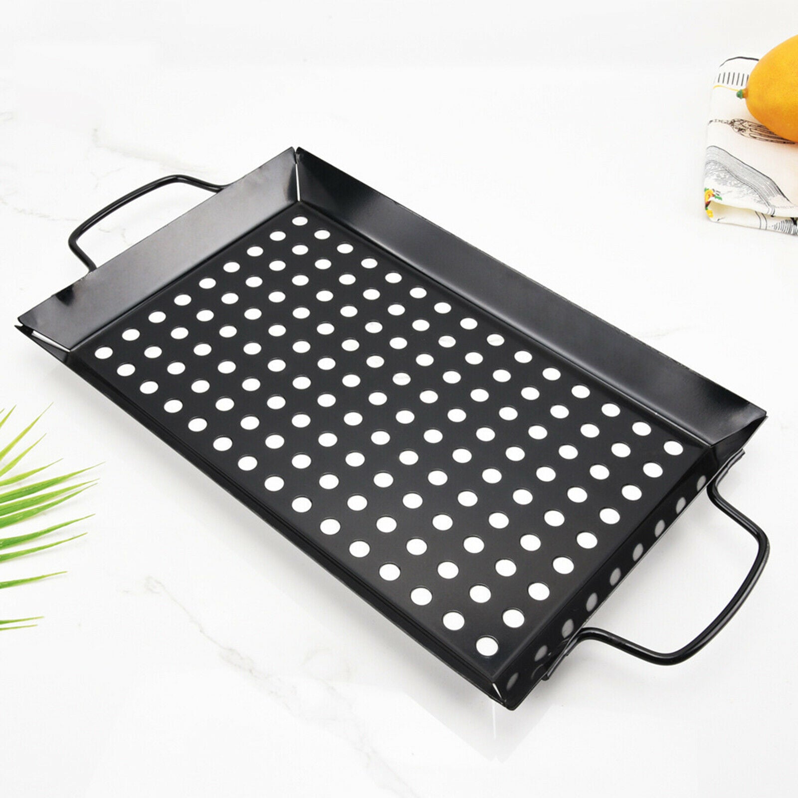 Large Non Stick BBQ Pans Grill Basket Carbon Steel Wok Grill Vegetables