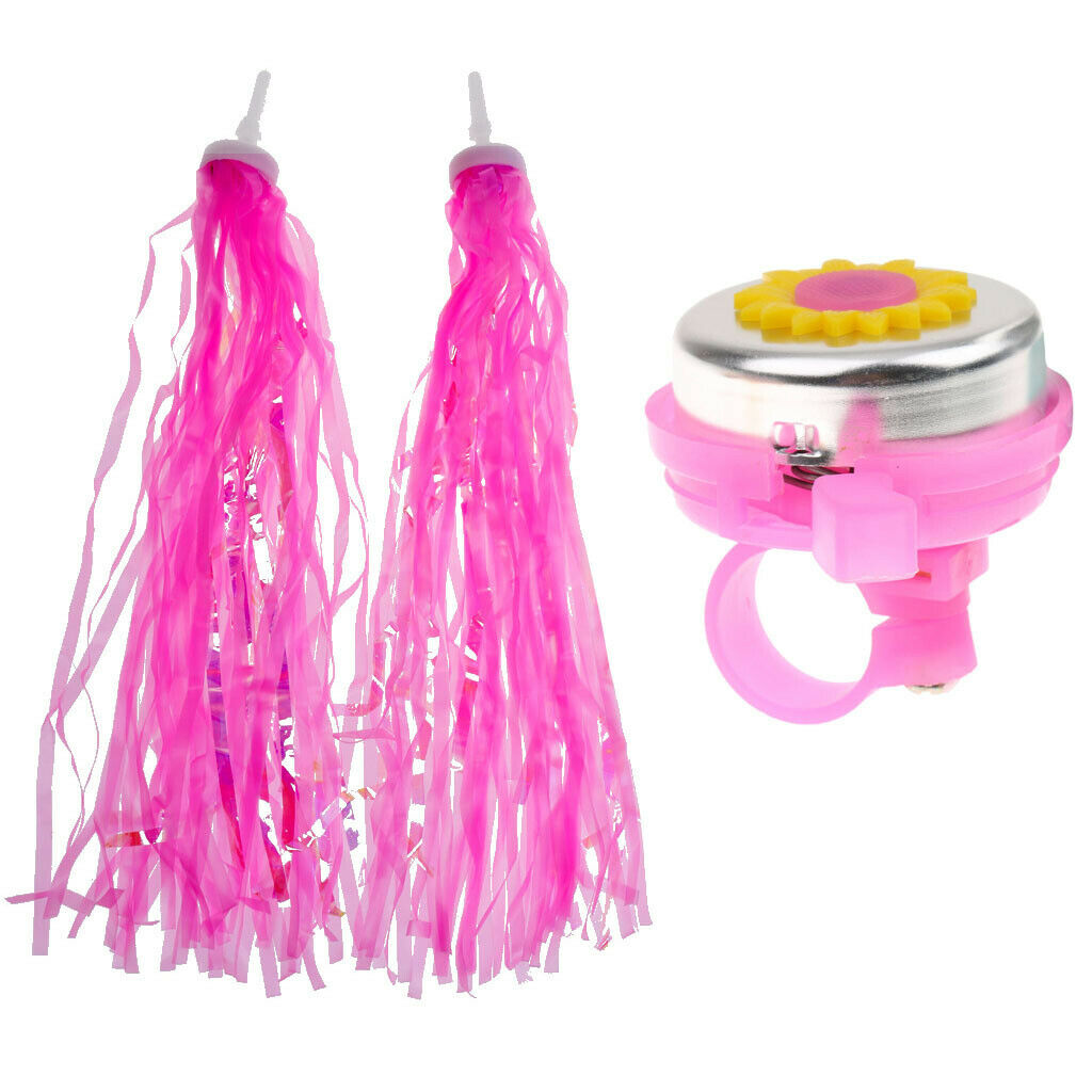 Bicycle Kids Children Girls Pink Bell Horn+Handlebar Grips Streamers Tassels