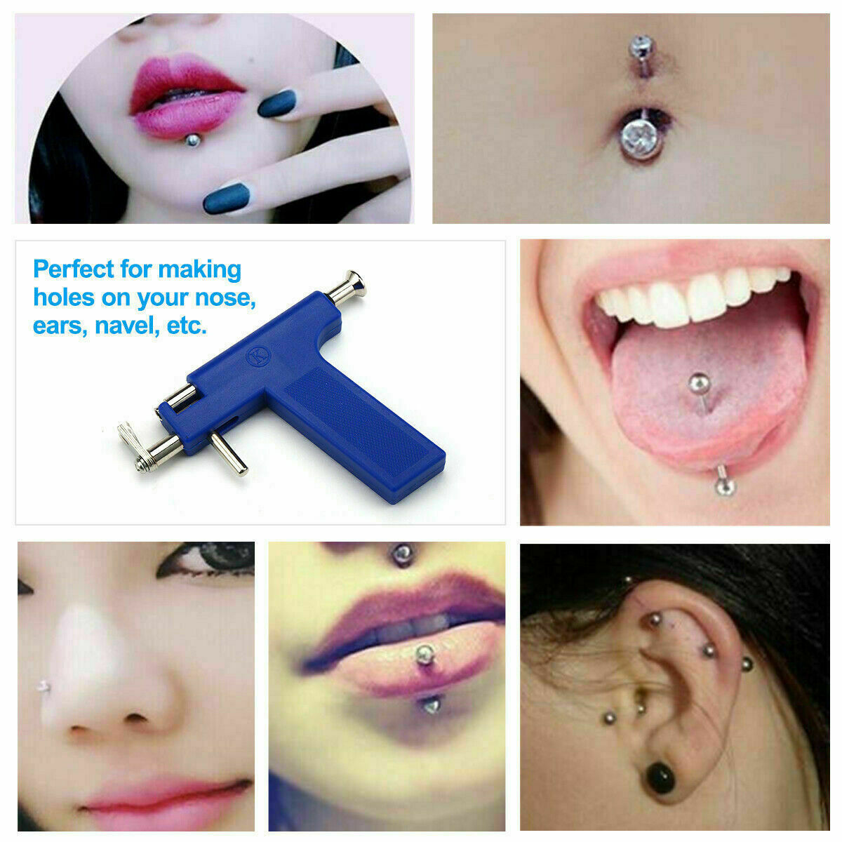 Professional Ear Nose Navel Body Piercing Gun Kit Tool with Pack Of 98 Studs AU