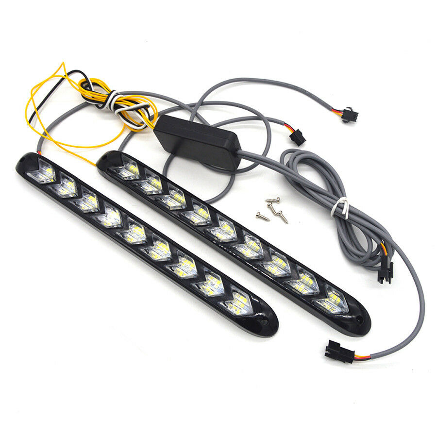 Pair Car White/Amber LED Light Strips Switchback Flowing DRL/Turn Signal Lamp
