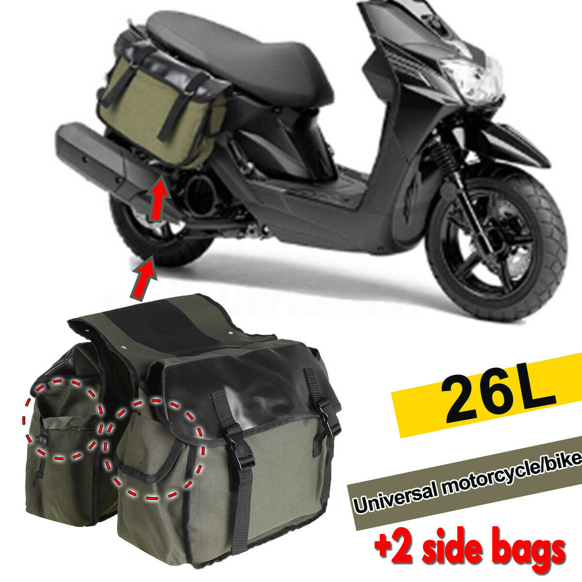 26L Universal Canvas Motorcycle Side Saddle Bag Pannier Luggage Storage