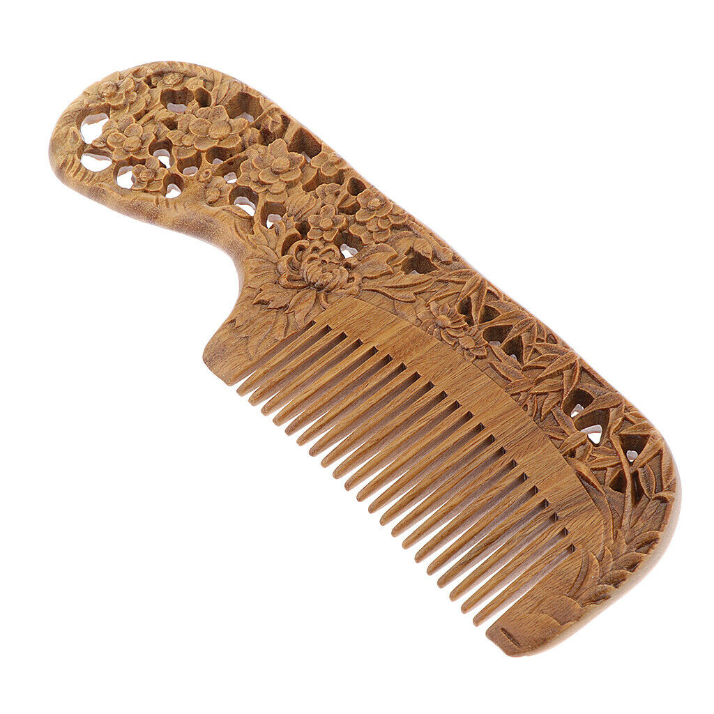 Flower Carved Regular Teeth No-static Comb Sandalwood Hair Wood Comb Massage