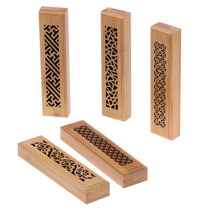 1Pc Bamboo Wood Incense Stick Holder Burning Joss Insence Box Burner Ash .l8