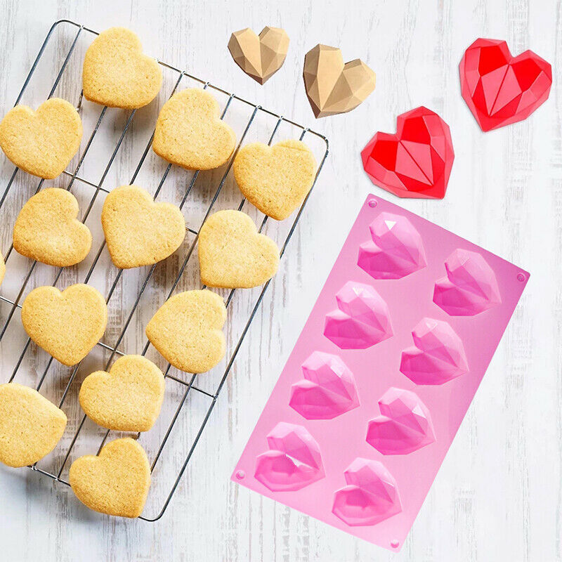 8-Cavity Diamond Love Heart-Shaped Silicone Molds Cake Mousse Chocolate D.l8