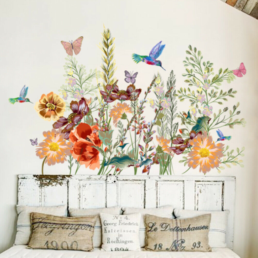 Butterfly Flowers Wall Stickers Kingfisher Living Room Bedroom Wall Decals Decor