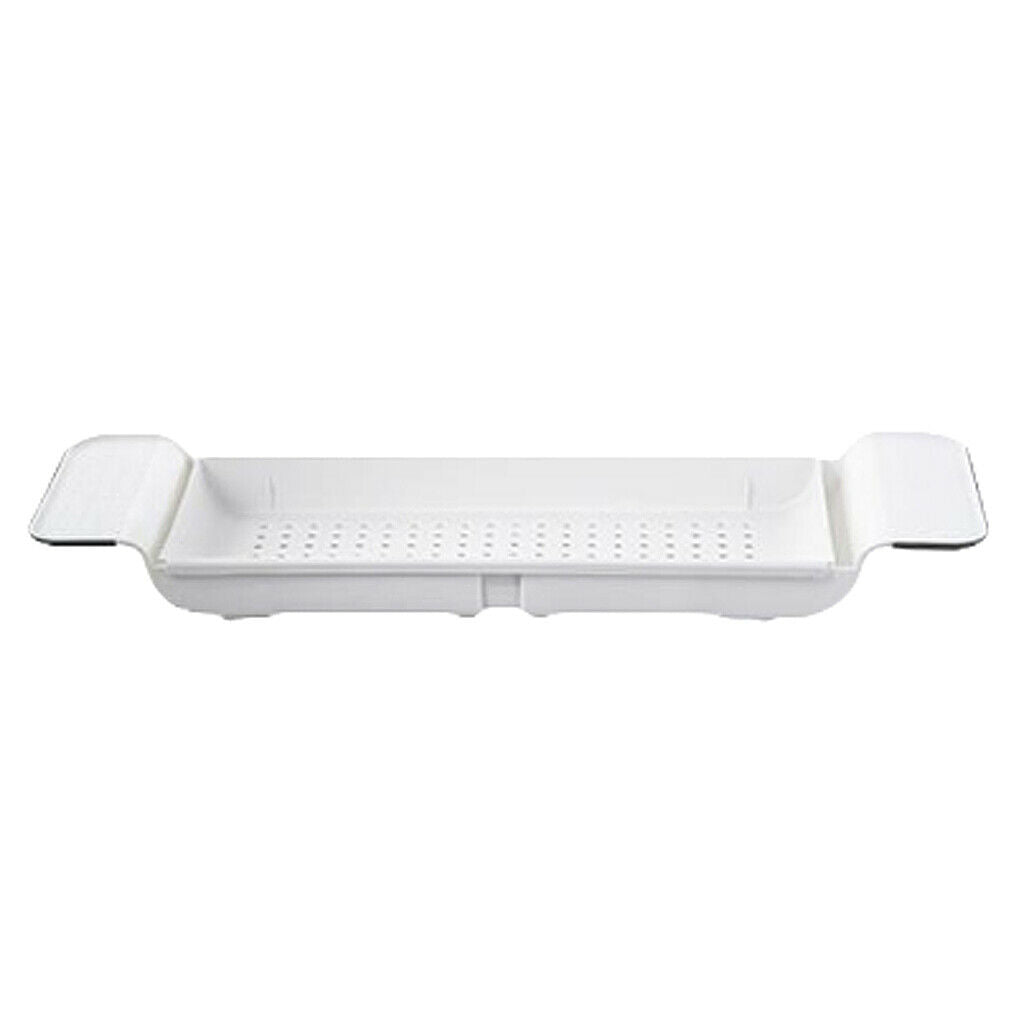Plastic White Telescopic Bath Tray Rack Shelf