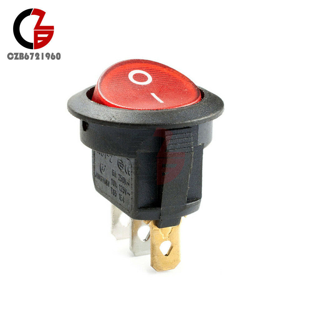 5PCS 3 Pin Mini Red Round SPDT ON/OFF Rocker Switch Snap-in 6A 250V 10A 125V