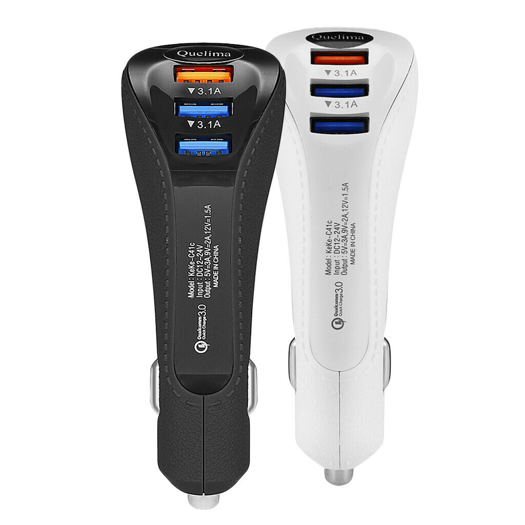 3 Port USB Car Fast Charger Rapid Car Power Universal Adapter QC3.0 White