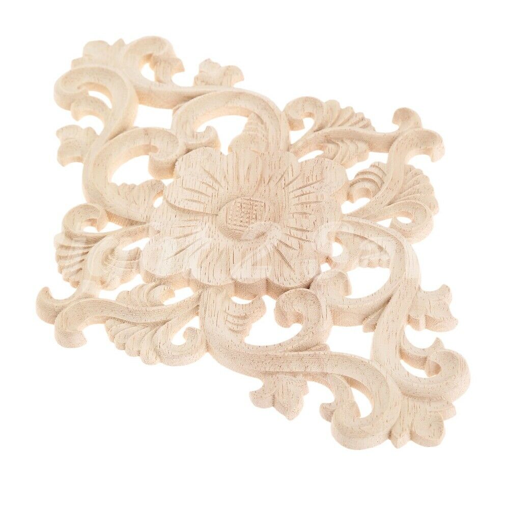 Unpainted Woodcarved Corner Onlay Applique Floral Frame Furniture Decoration 1pc