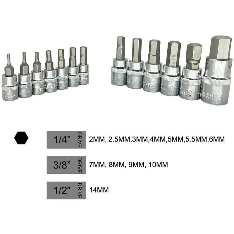 4X(Sleeve Set, Hex Socket Set H2 - H14 CRV, Hex Screw Set, 13 PCS Z3P5)
