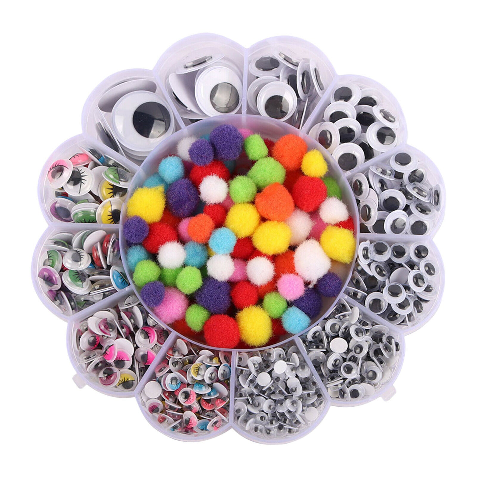 900pcs Googly Wiggle Eyes Self Adhesive, with 100 Pieces Pom Poms for Craft