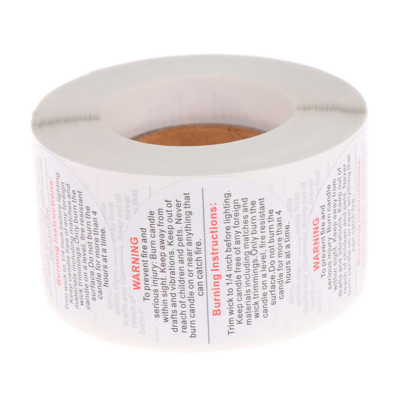 500pcs/roll Candle Safety Warning Label Candle Jar Stickers Round Wax Mel.l8
