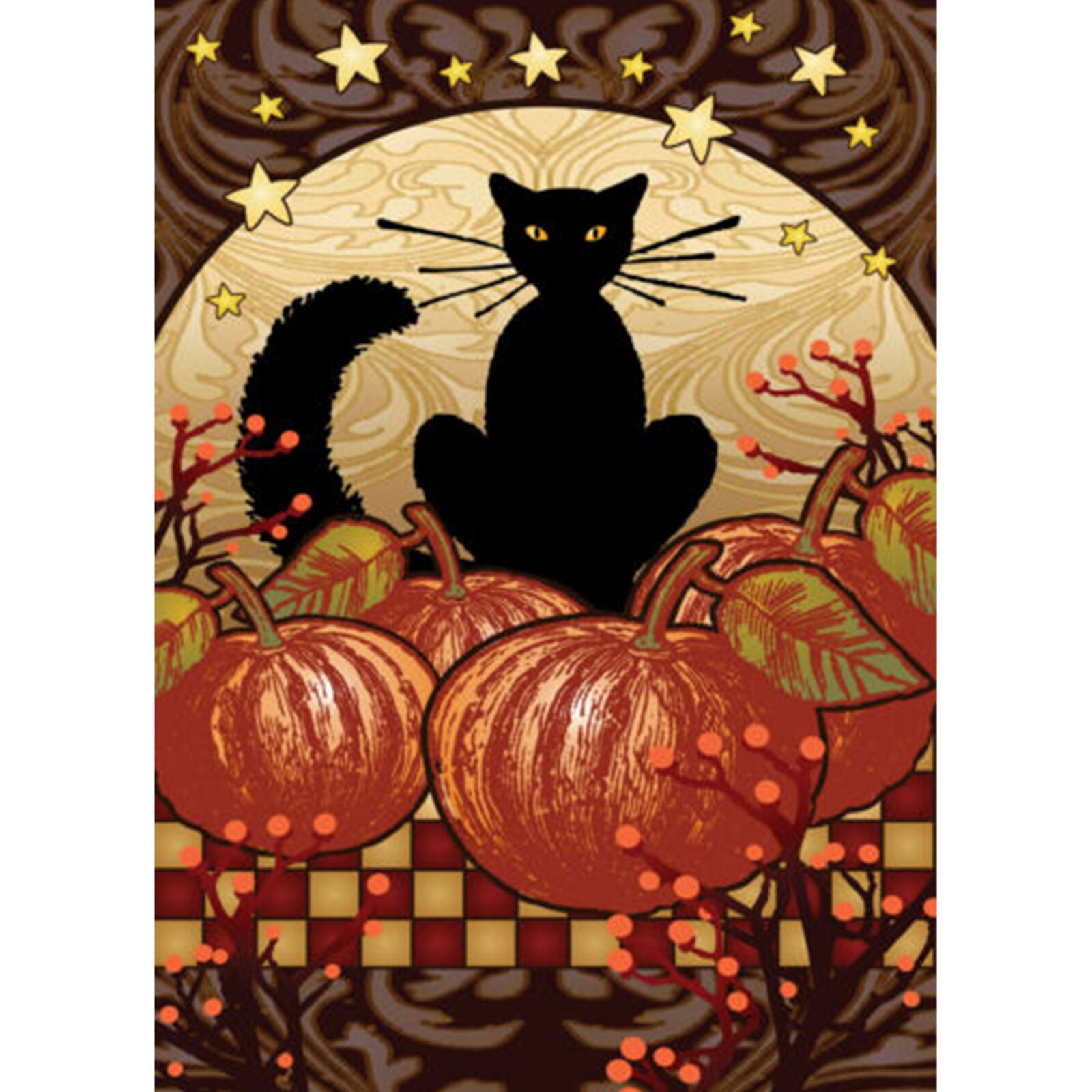 Toland Moonlight Cat 12.5 x 18 Autumn Halloween Pumpkin Kitty Garden Flag