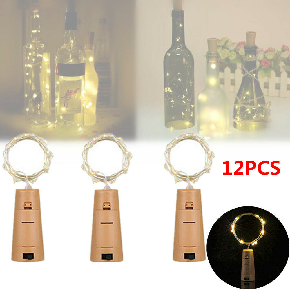12 PCS LED Wine Bottle Cork Copper Wire Fairy String Lights Party Wedding Decor