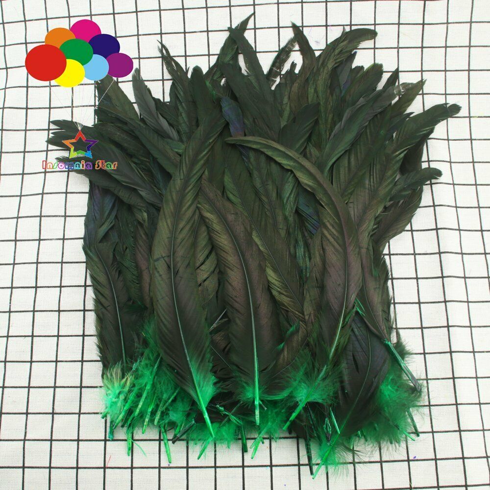 Grass green dyeing 100 Pcs 12-14Inch/30-35cm Cock Chicken Tail natural Feathers