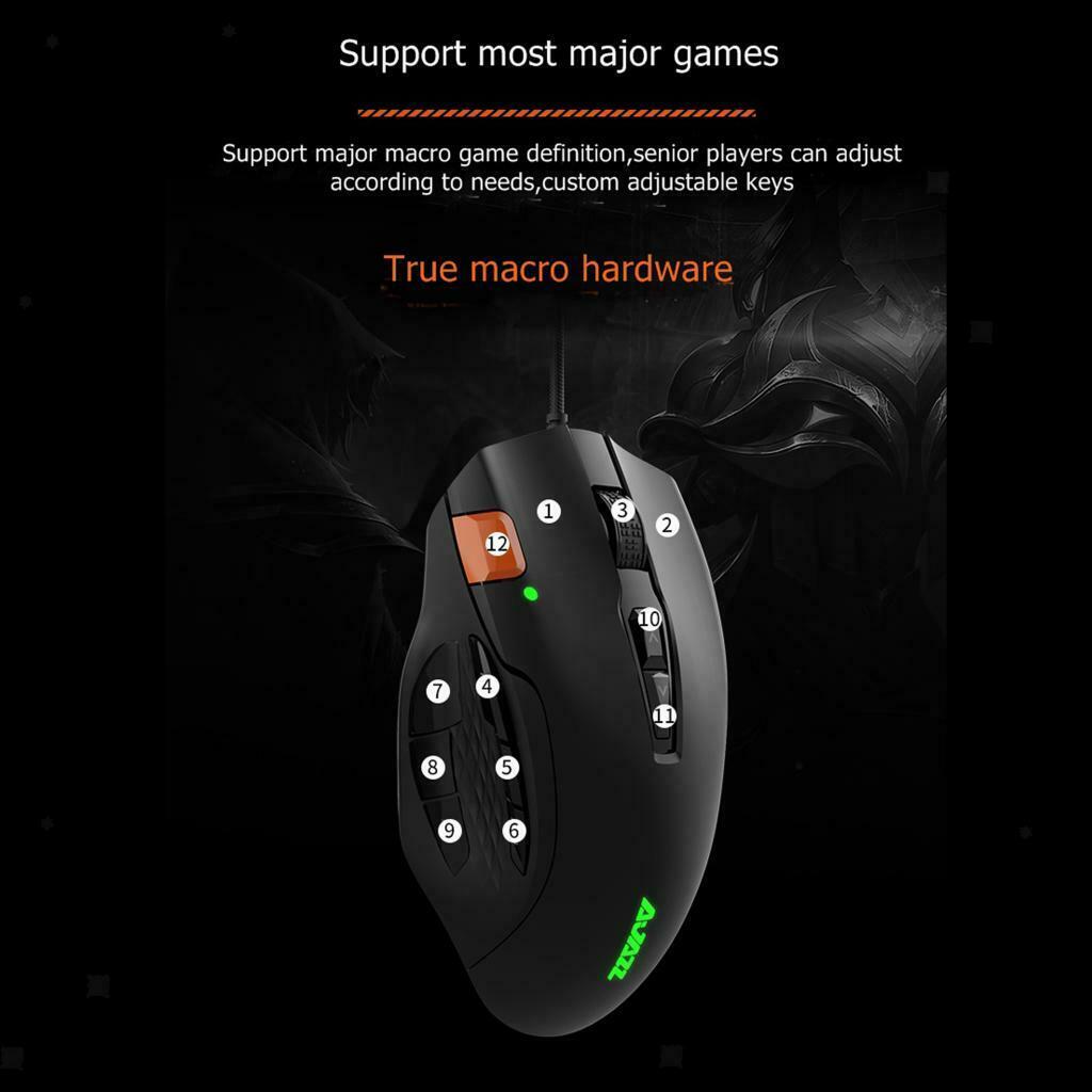 USB Wired Professional MMO TPS Gaming Mouse 12 Buttons Programmable Mice
