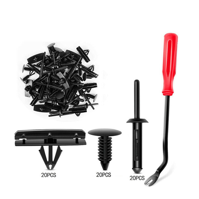 60PCS Bumper Retainer Clips Car Plastic Rivets Fasteners Push Pin Trim w/ Tool