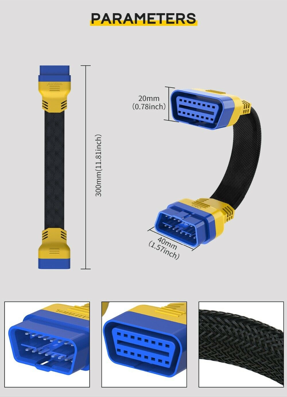 20CM OBD2 Extension Cable 16Pin Male To Female Diagnostic Connector Car Adapter