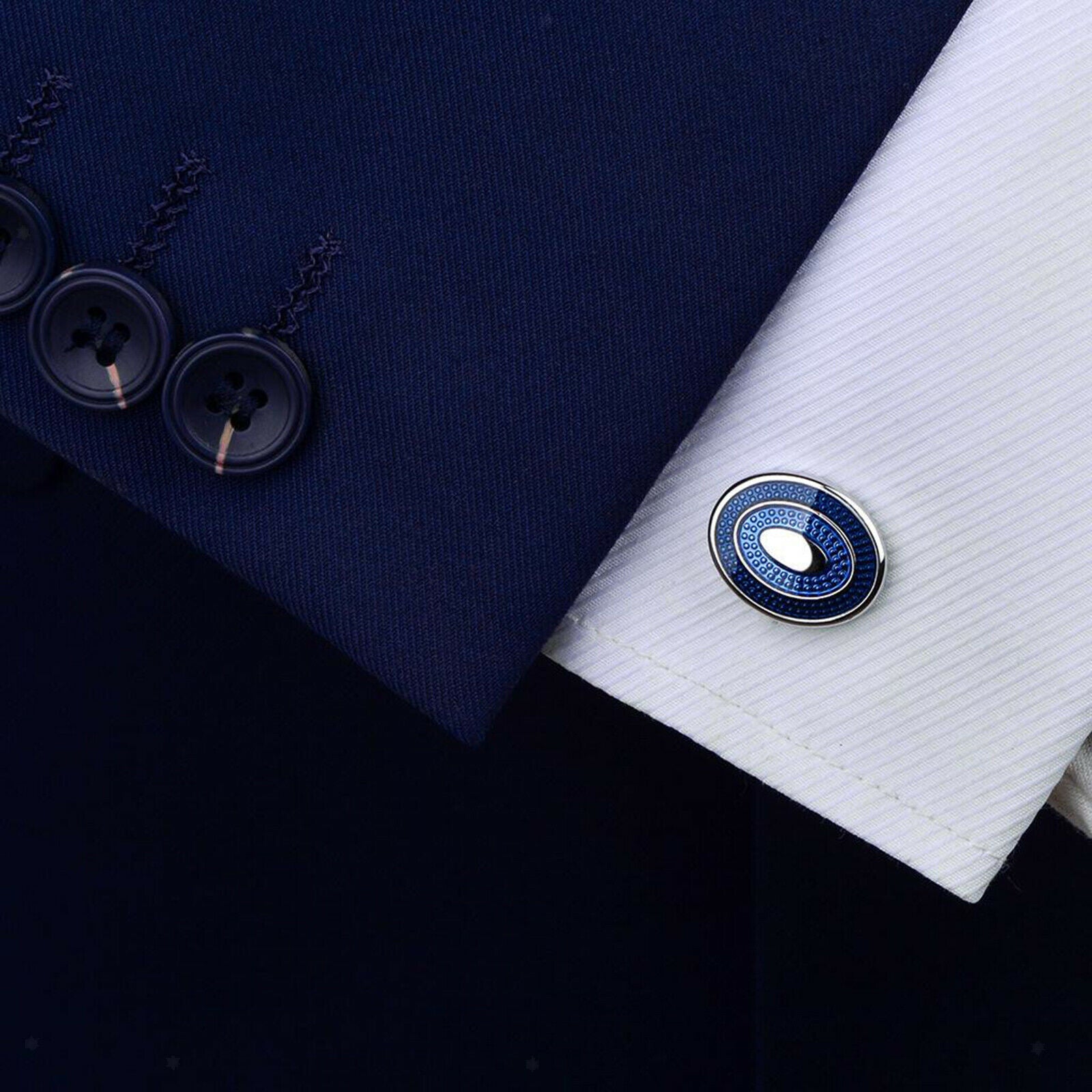 Electroplated Oval Shape Tuxedo Cufflinks Set for