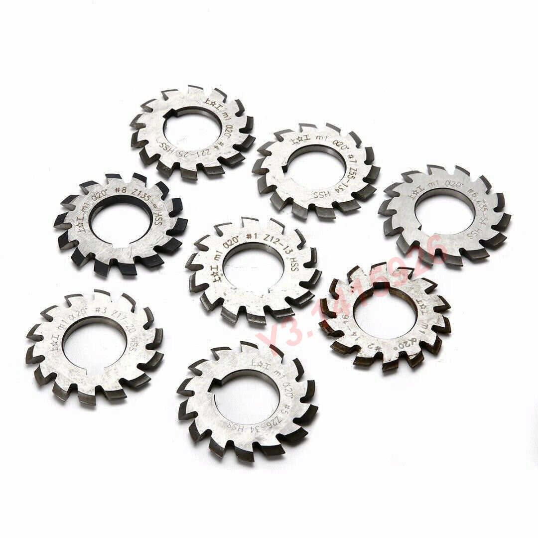 8Pcs/Set HSS M1 Diam.22mm PA 20Â°Degree #1 #2 #3 #4 #5#6#7#8 Involute Gear Cutter