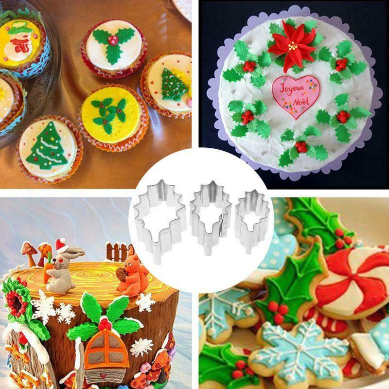 3pcs Stainless Steel Holly Leaf Cookie Cutter Christmas Biscuit Mould Mold DIY