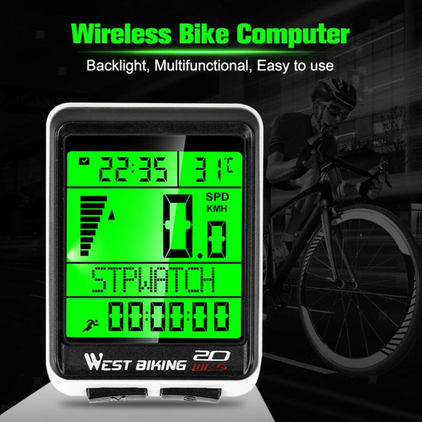 Waterproof Wireless Bike Computer Bicycle Speedometer Stopwatch Time Display