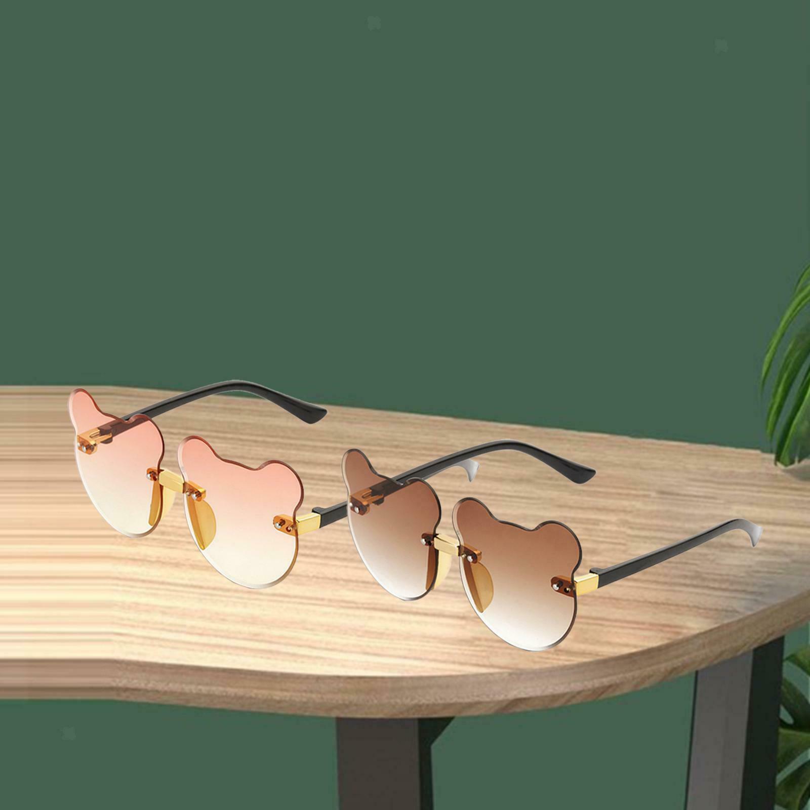 2pcs Cat Ear Sunglasses Rimless Decor Boys Girls UV Protection Glasses Gift