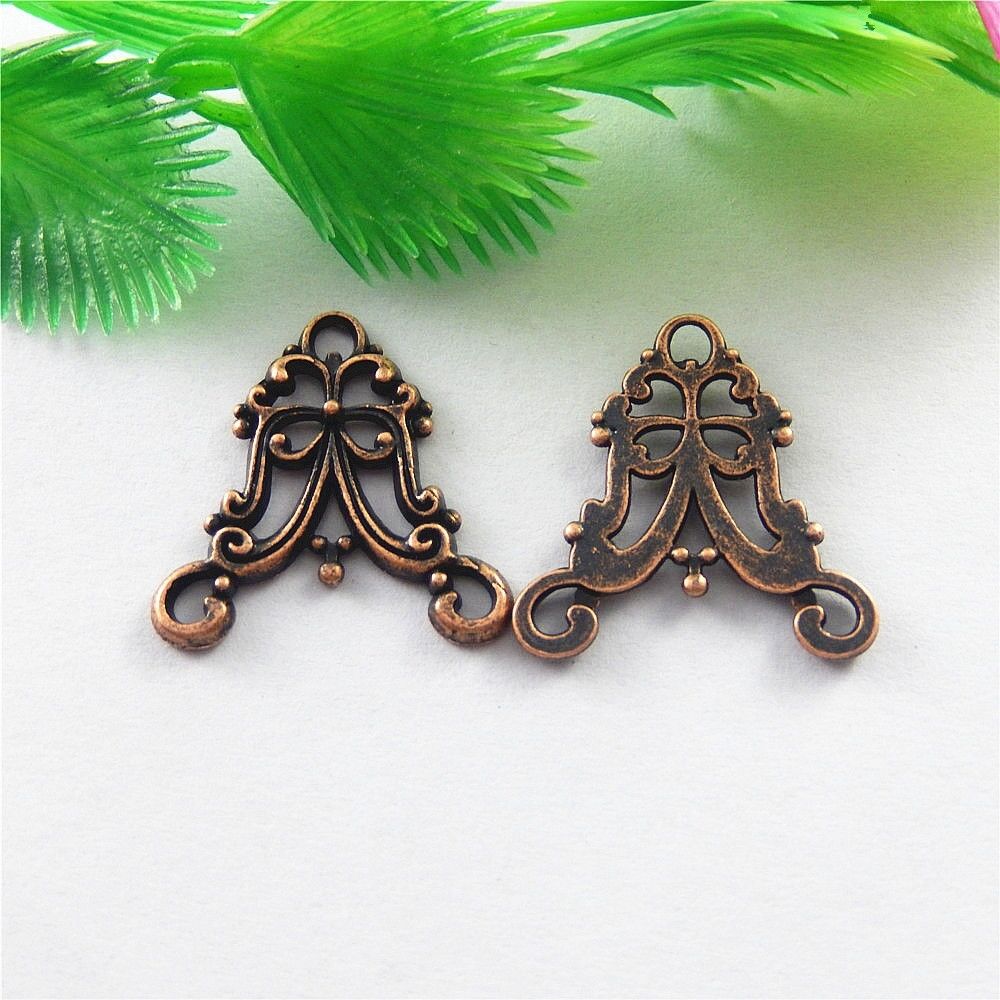 40pcs Antiqued Copper Red Alloy Floral Charms Pendant Jewelry Connectors 51554