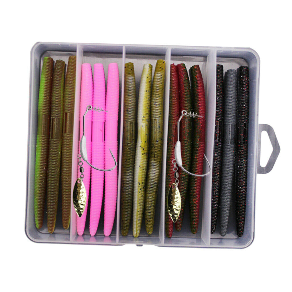 15Pcs Simulated Maggot Lure Earthworm Bait Grub Soft Bait with Salt 13.5cm