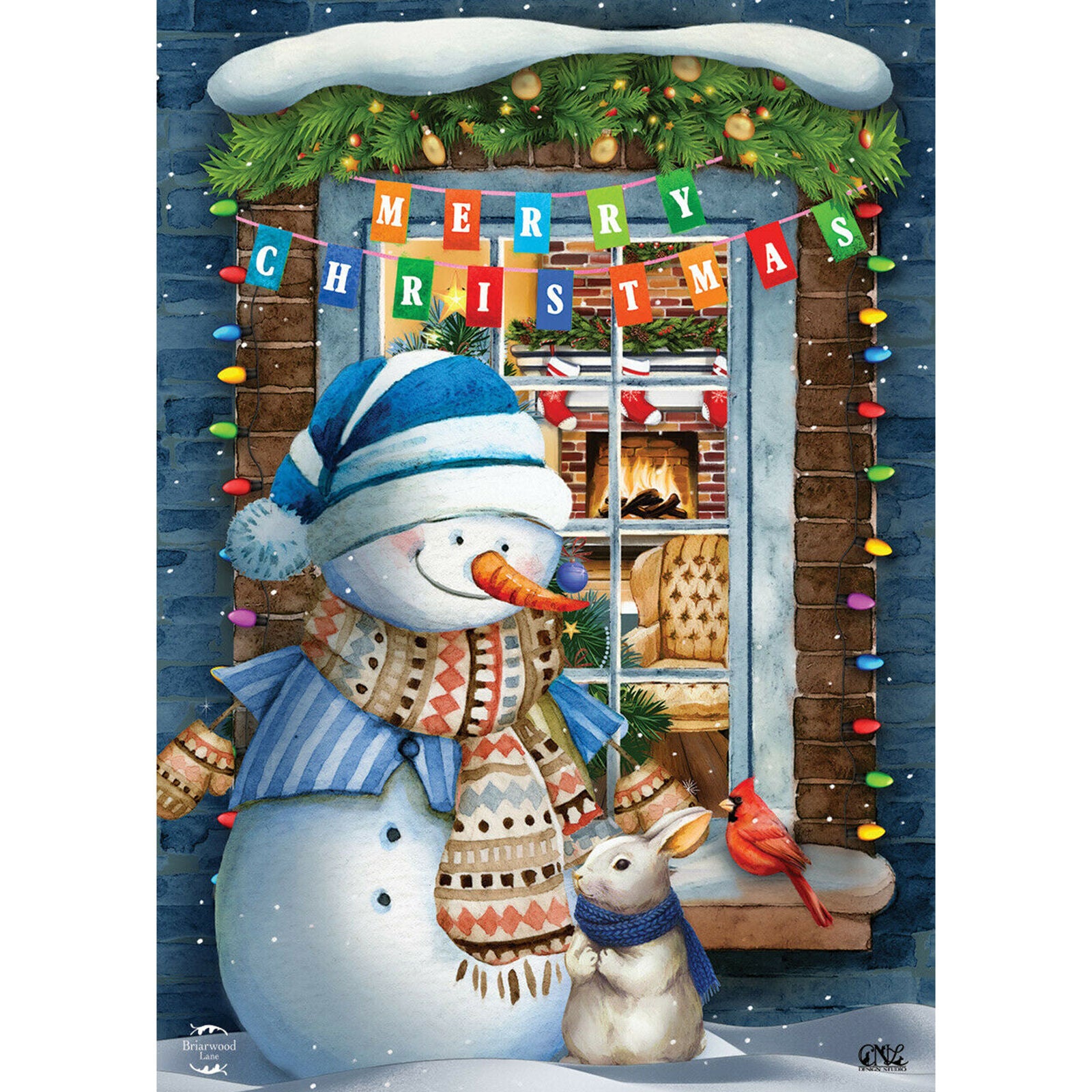 Christmas Window Snowman House Flag 28" x 40" Holiday Bunny Briarwood Lane New