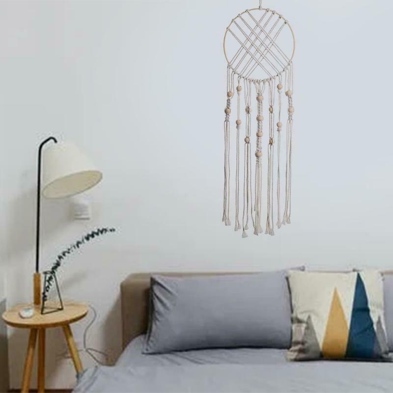 Boho Macrame Dream Catcher with Wooden Beads Woven Tassels Wall Hanging Ornament