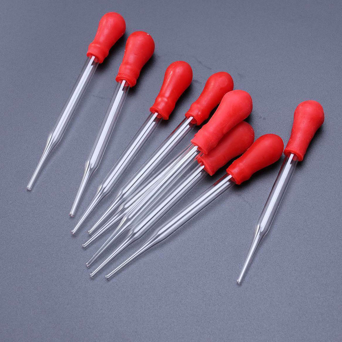 10Pcs 9cm Glass Pipette Laboratory Medicine Dropper Red Rubber Head Pipet