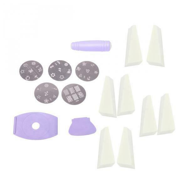 Nail Art Stamp Stencil Stamper + 8pcs Nail Art Sponge Stamping Template Set