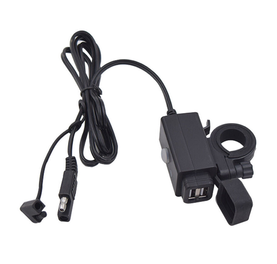 1x Motorcycle Dual USB Charger with Handlebar Bracket Indicator Light and Switch