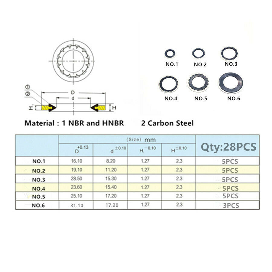 28 Pcs 6 Sizes Alloy Metal Air Conditioning Compressor Gaskets For R134a A/C
